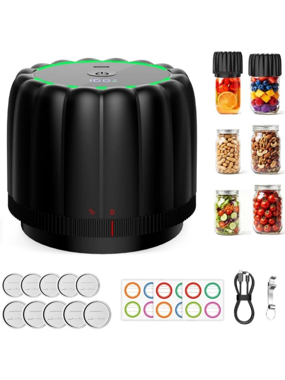 Upgraded Mason Jar Vacuum Sealer Kit - Lock in Freshness, 2500mAh Power